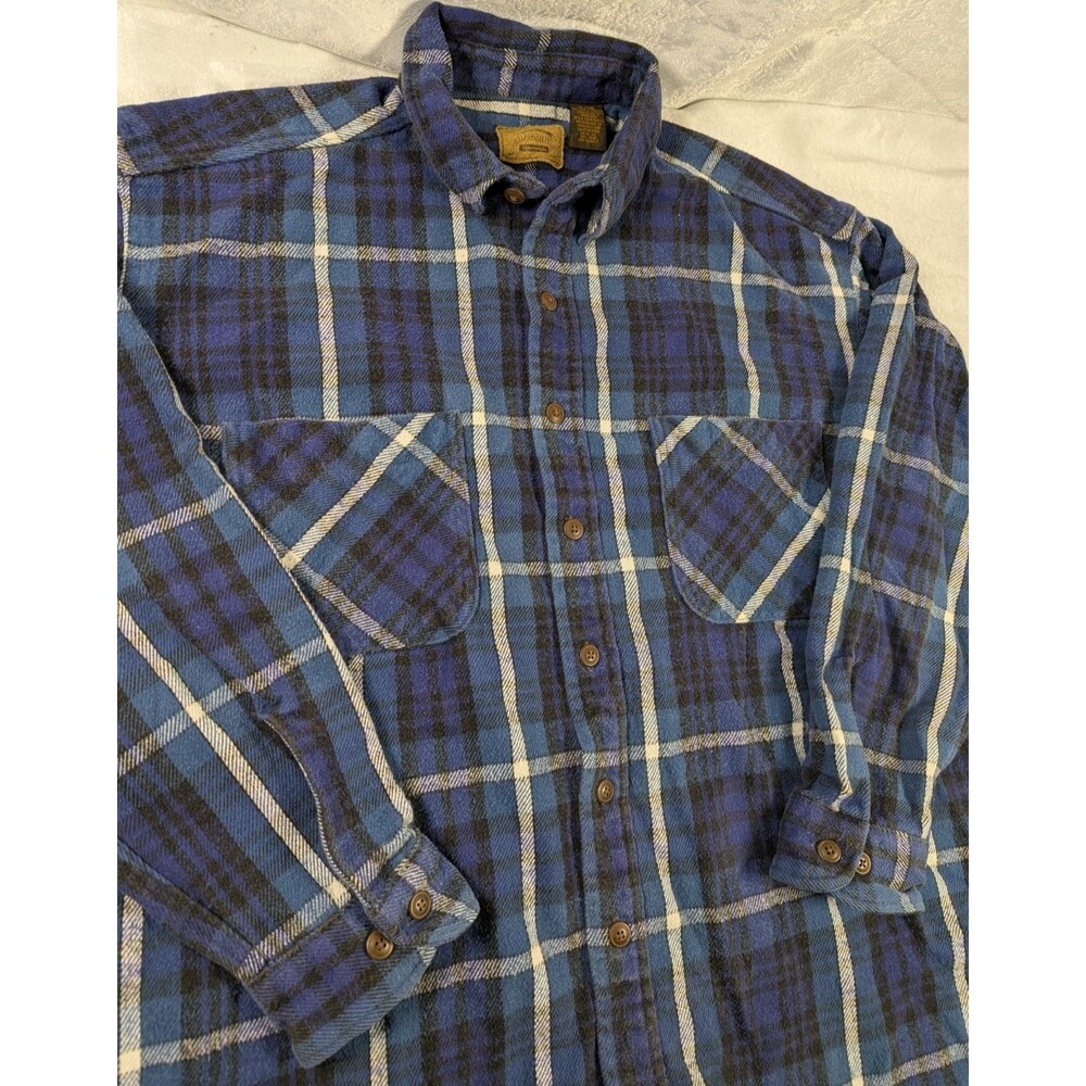 Vintage 90s St John's Bay Heavyweight Flannel Shirt Men's XL Blue Plaid